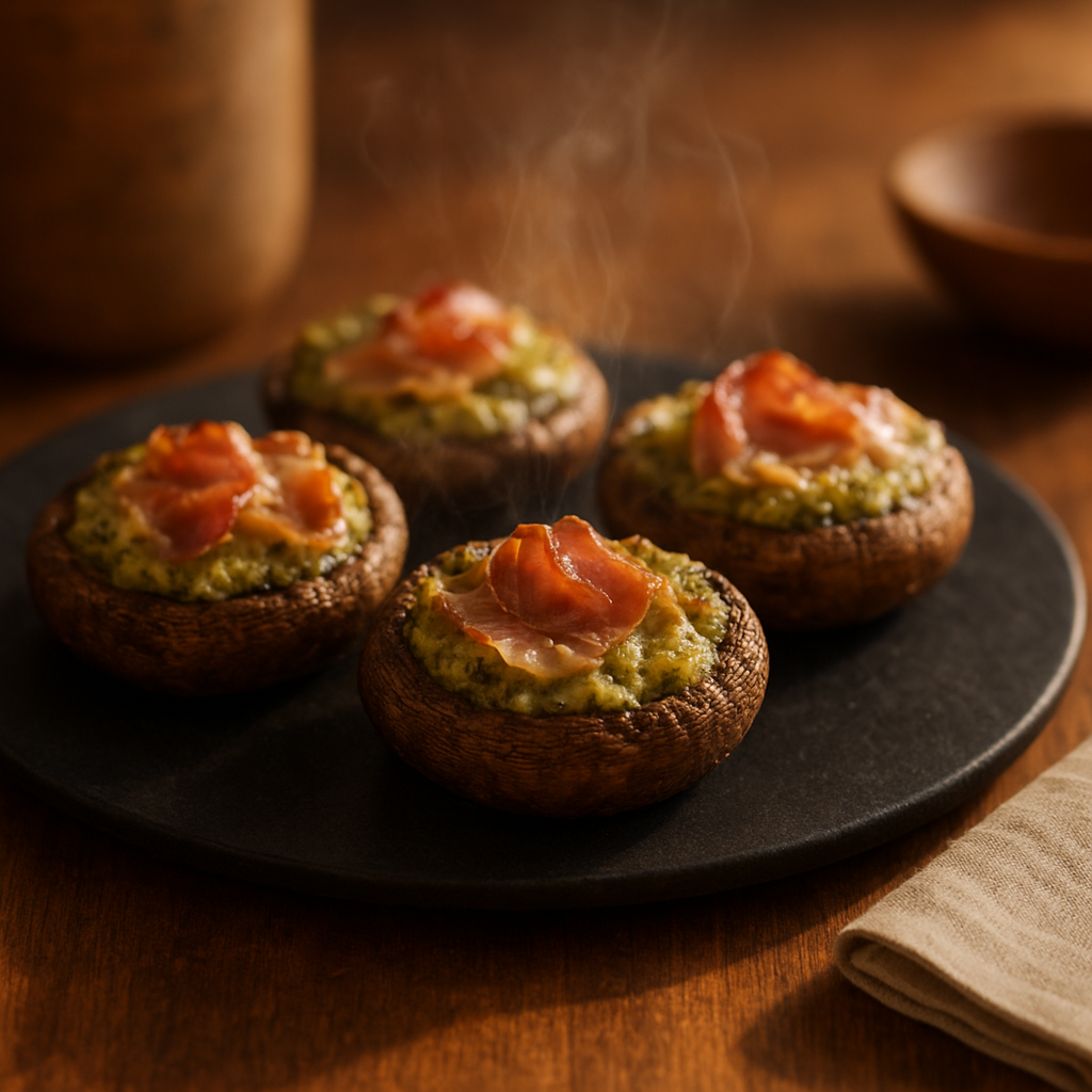 Stuffed Portobello Mushrooms with Prosciutto and Pesto Cheese