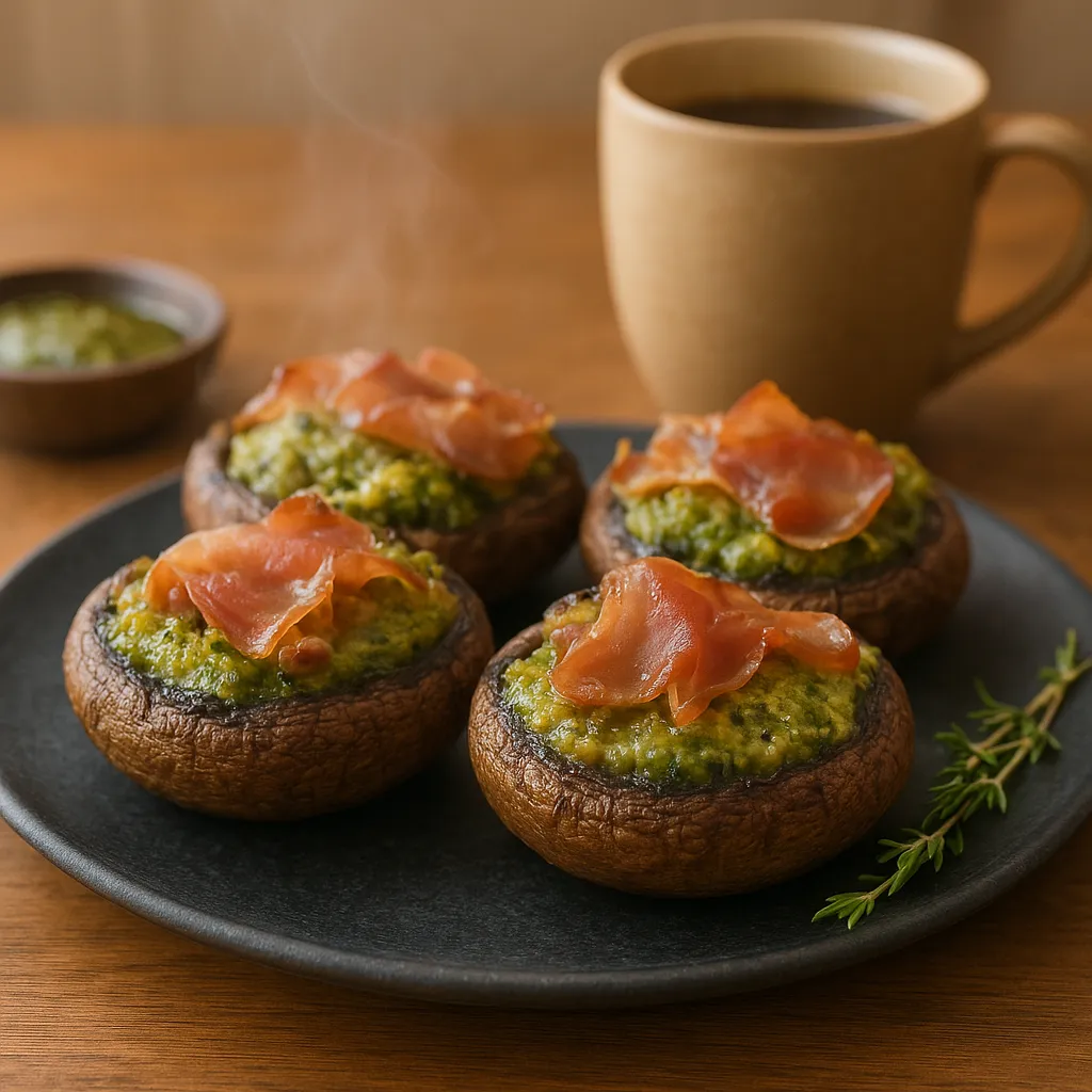 Stuffed Portobello Mushrooms with Prosciutto and Pesto Cheese