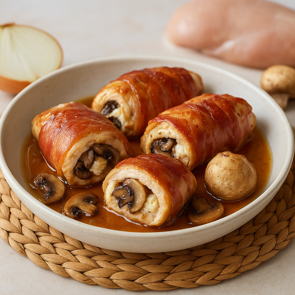 Prosciutto-Wrapped Chicken Breast Bundles with Goat Cheese and Mushrooms