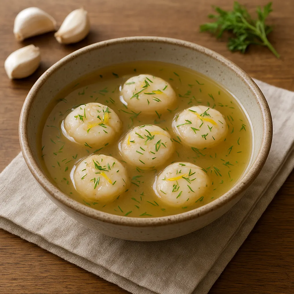 Lemon-Dill Poached Scallop Consommé