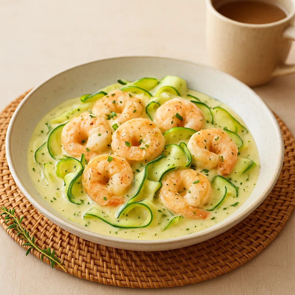 Creamy Lemon-Parmesan Shrimp with Zucchini Ribbons