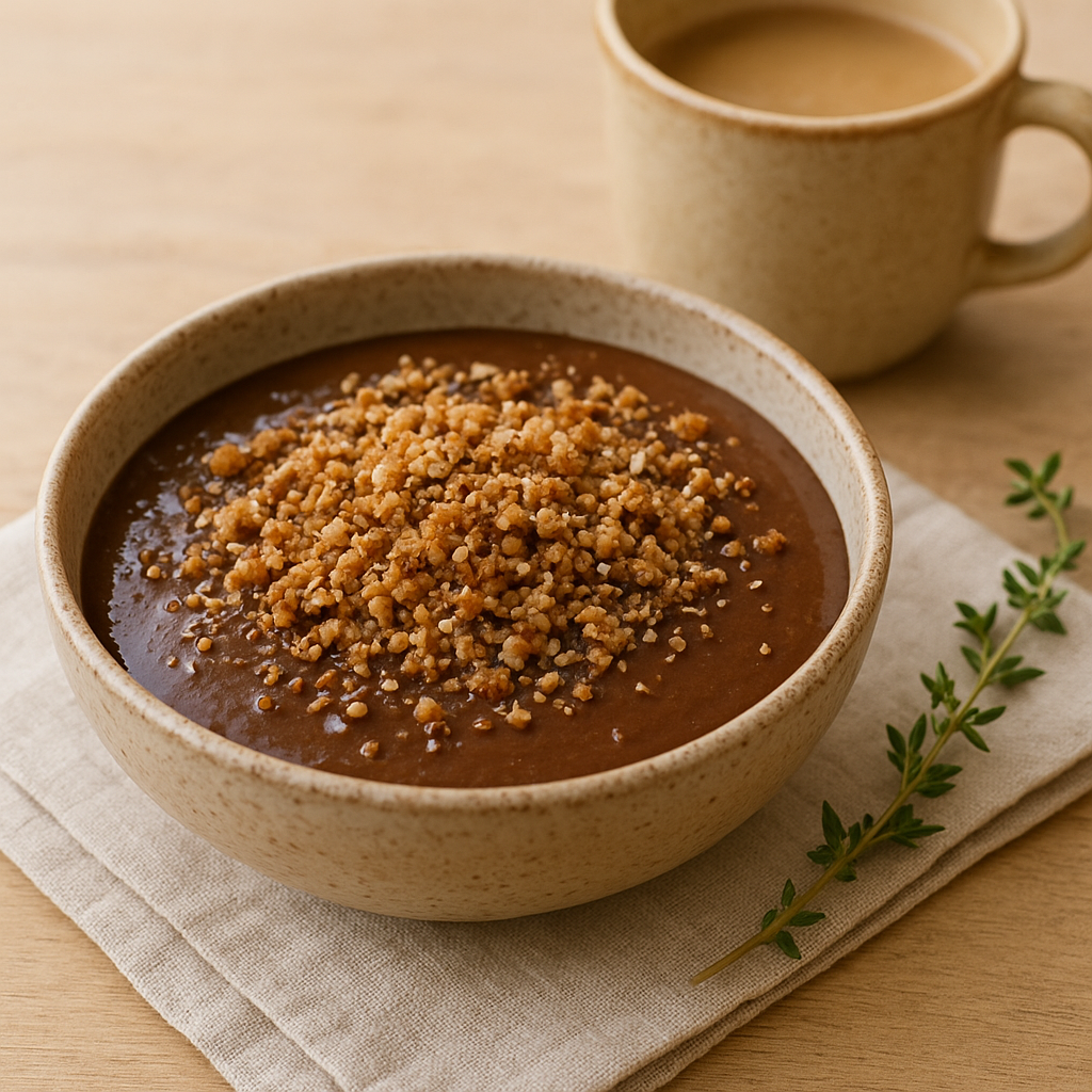 Miso-Chocolate Set Pots with Toasted Sesame–Flax Crumble