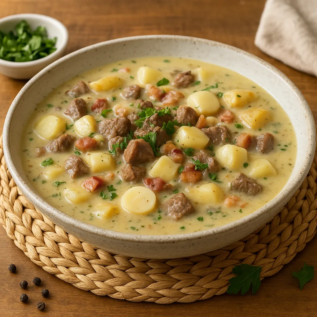 Hearty Beef, Bacon and Hearts-of-Palm Chowder
