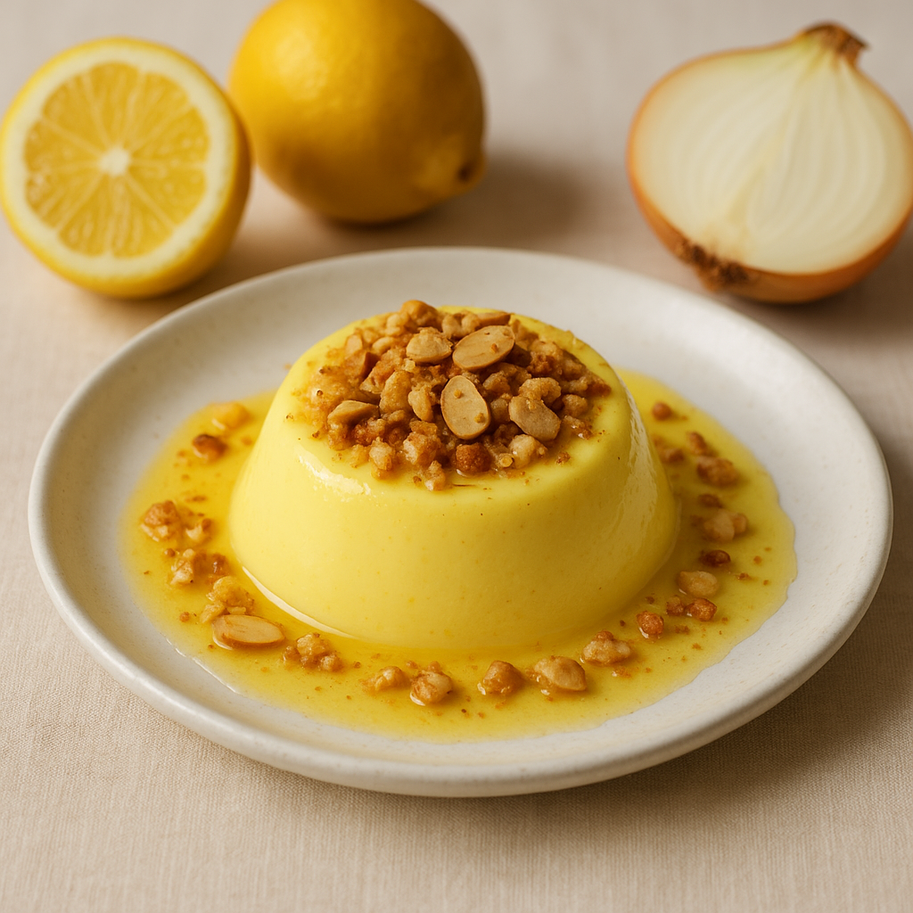 Lemon-Saffron Panna Cotta with Toasted Almond Crumble