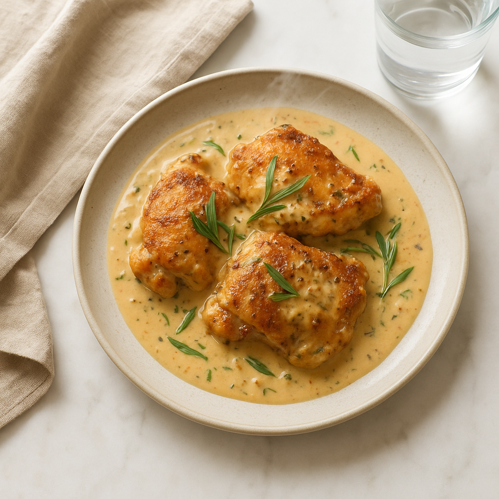 Pan-Roasted Chicken Thighs with Tarragon Mustard Cream