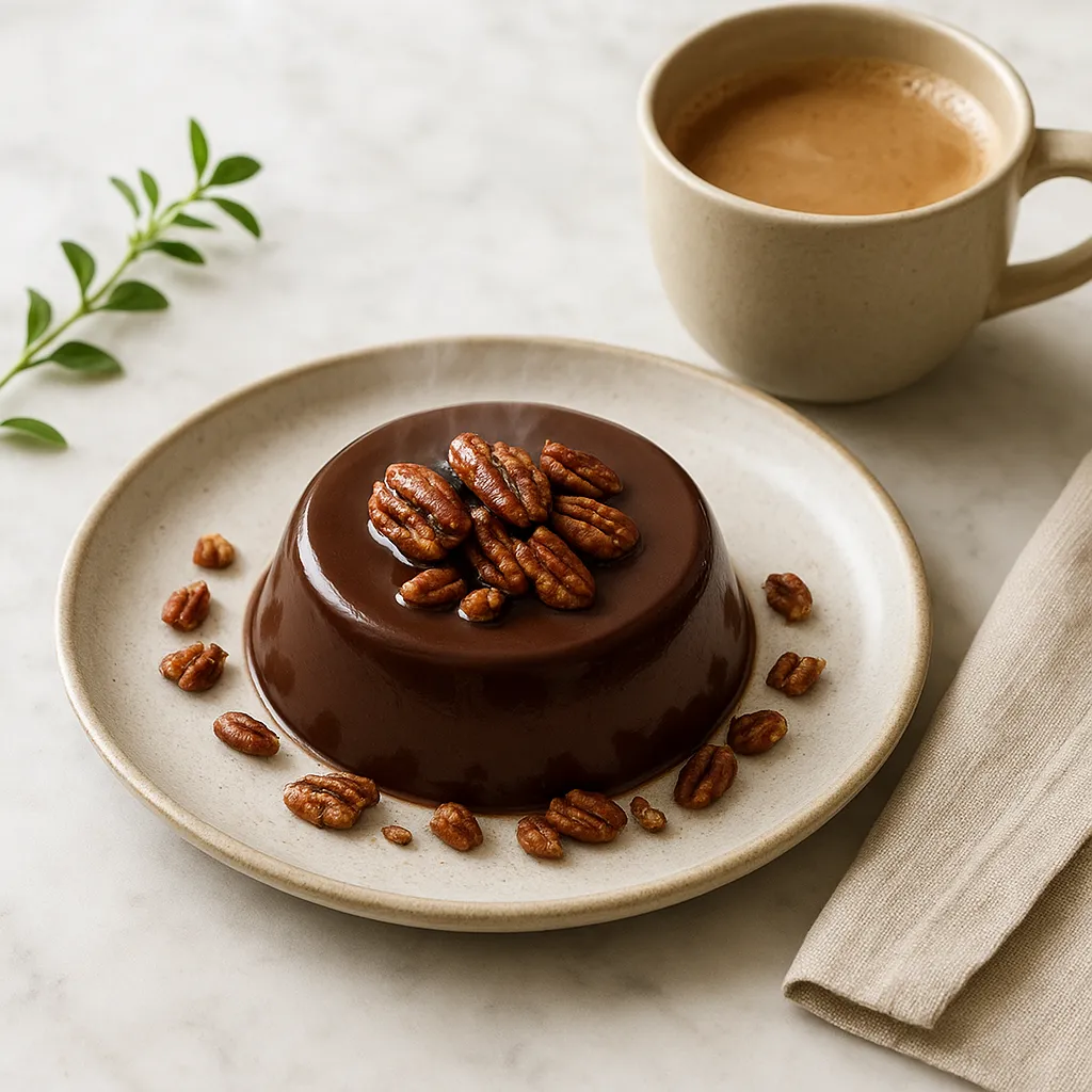 Bittersweet Chocolate Panna Cotta with Toasted Pecans