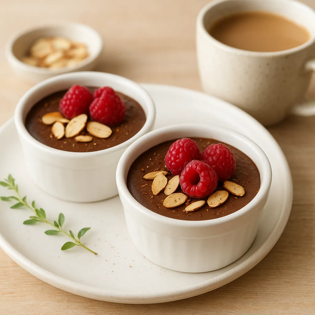 Goat Cheese Chocolate Mousse Pots with Raspberries and Toasted Almonds
