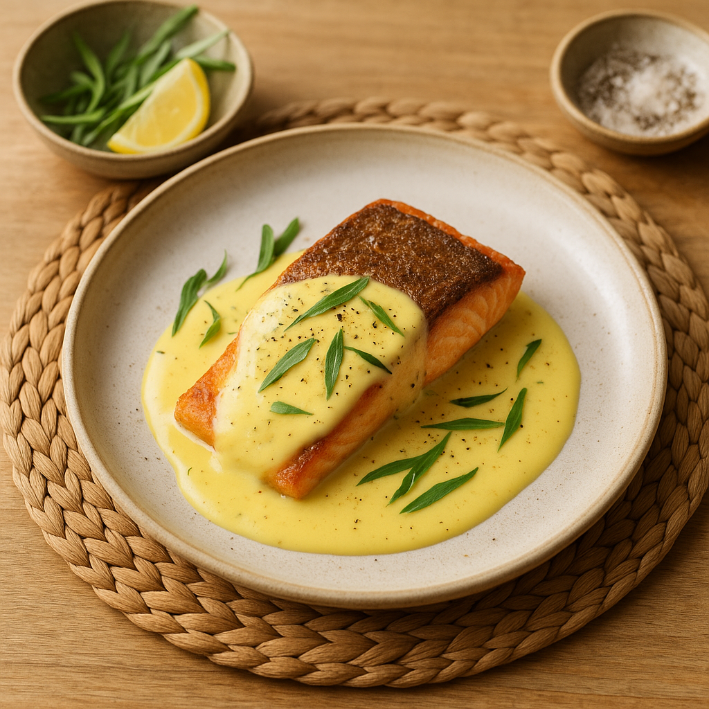 Crisp-Skinned Salmon with Tarragon Lemon Hollandaise