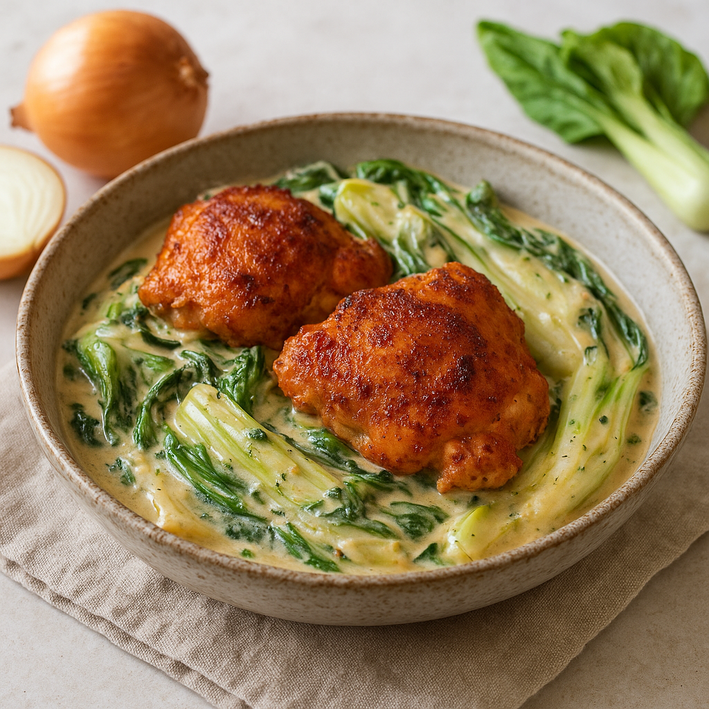 Paprika Chicken Thighs with Creamy Bok Choy Skillet