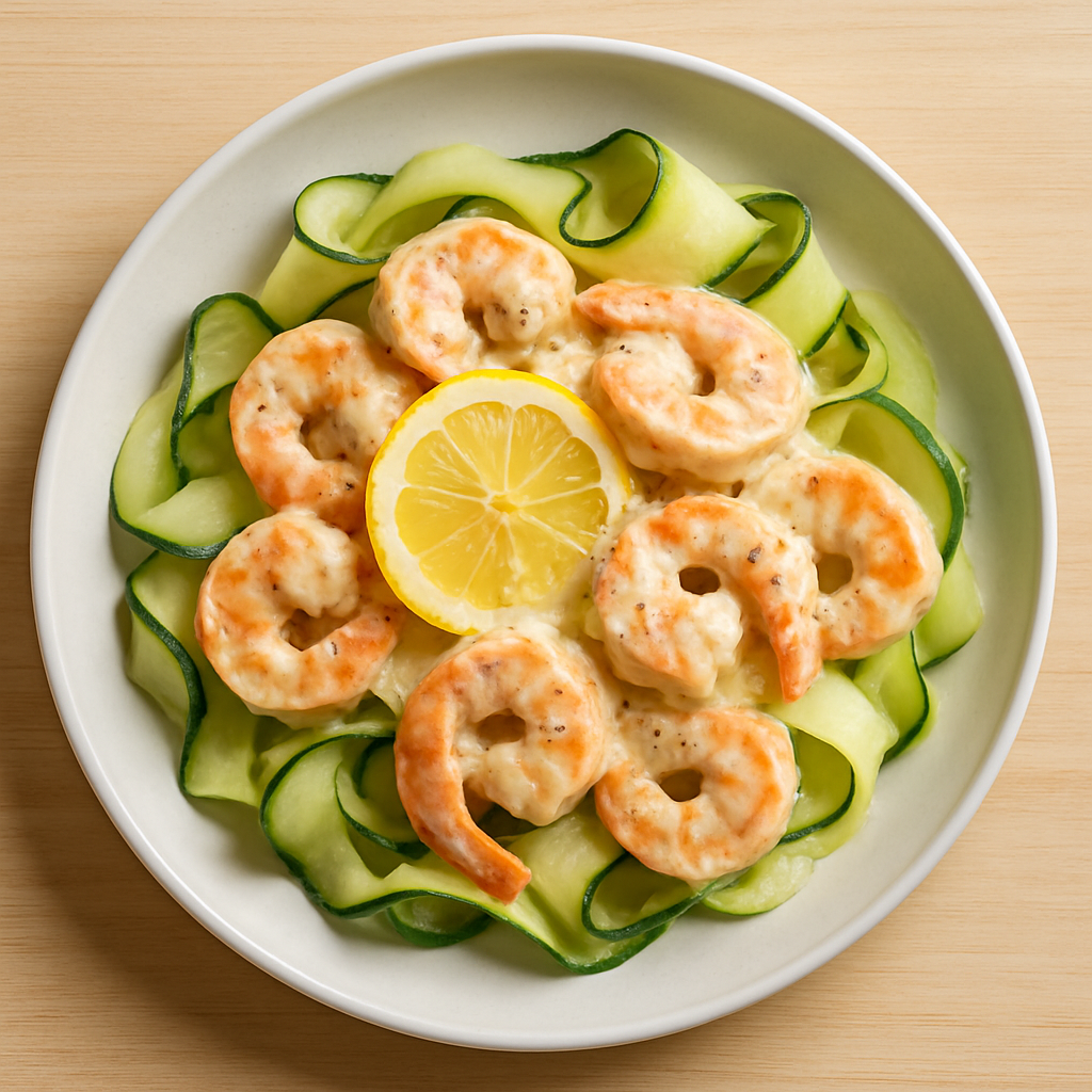 Creamy Lemon-Parmesan Shrimp with Zucchini Ribbons
