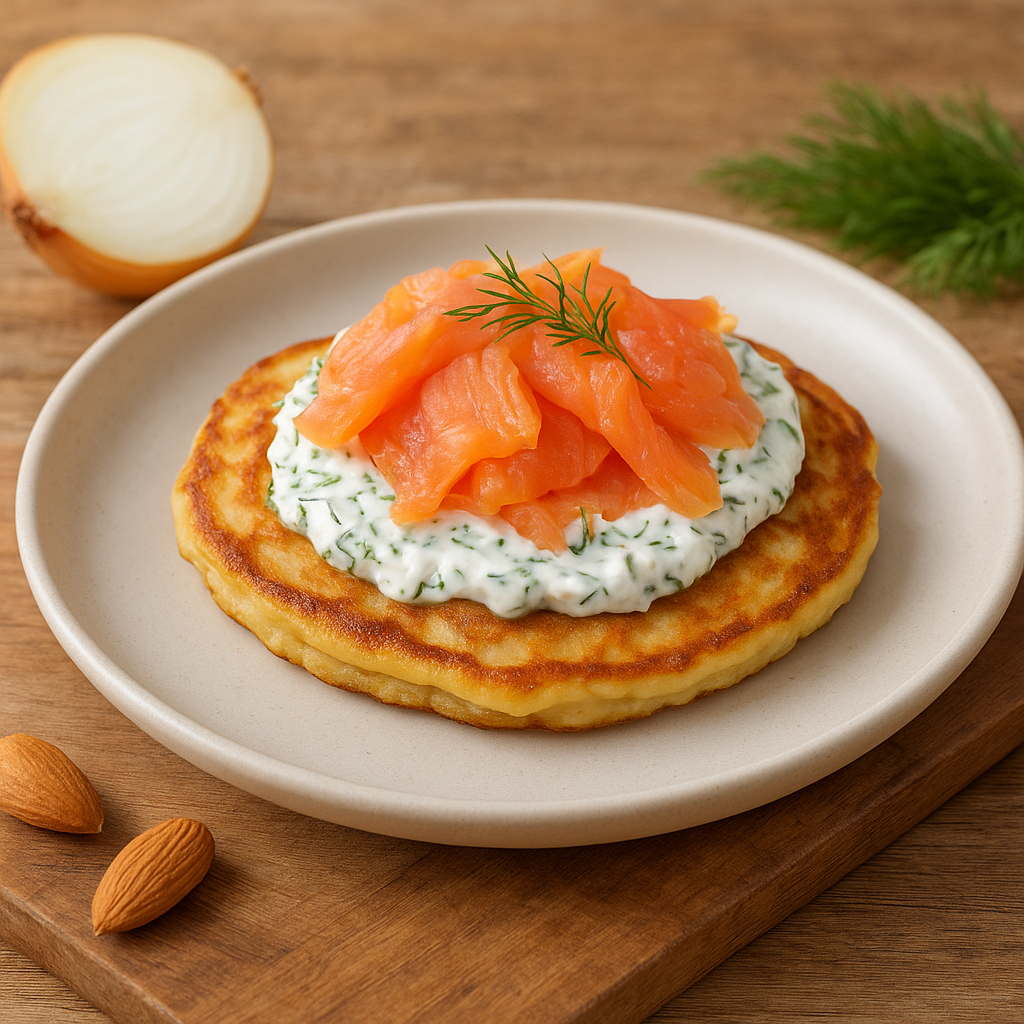 Almond Blini with Smoked Salmon and Dill Cream