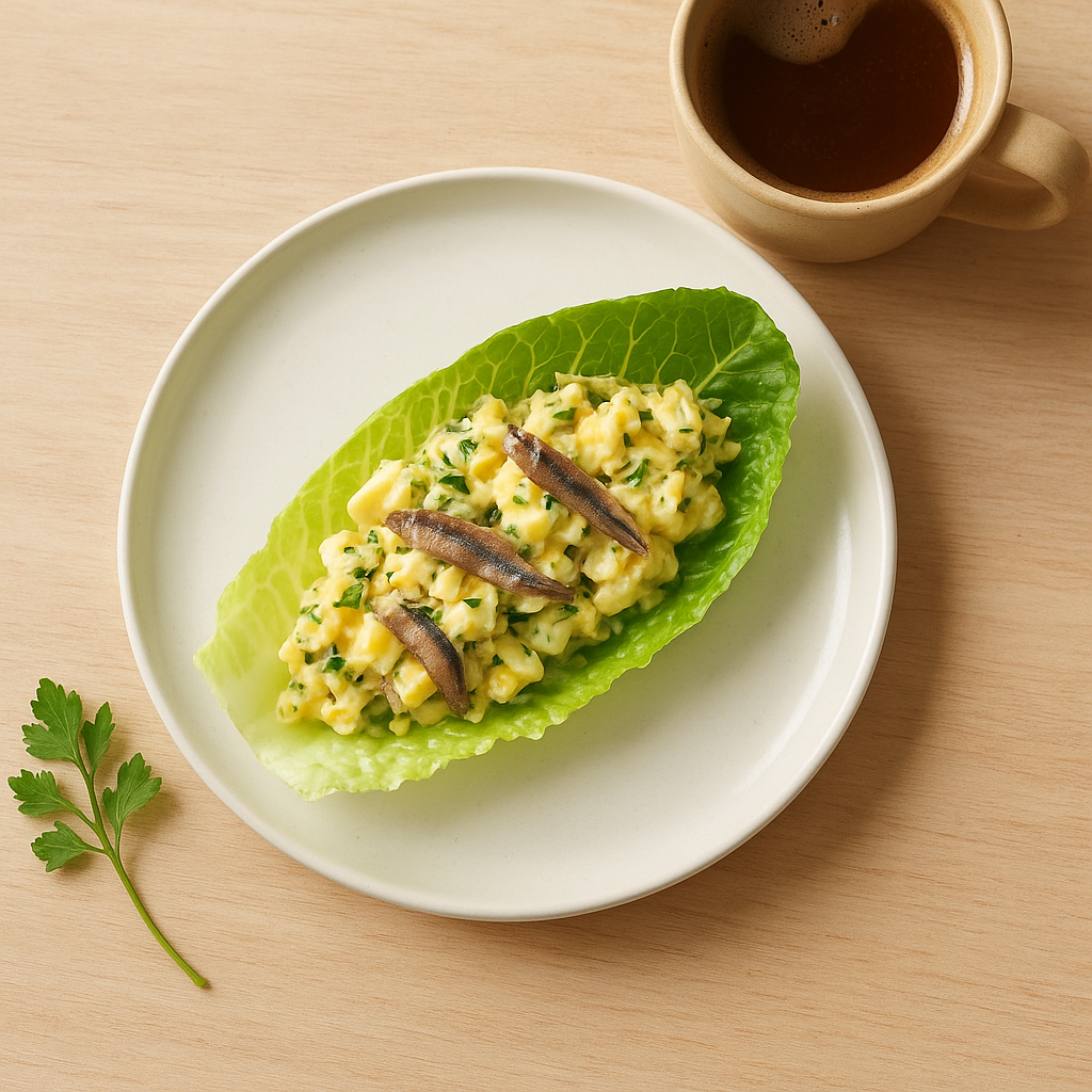 Anchovy Egg Salad in a Romaine Cup