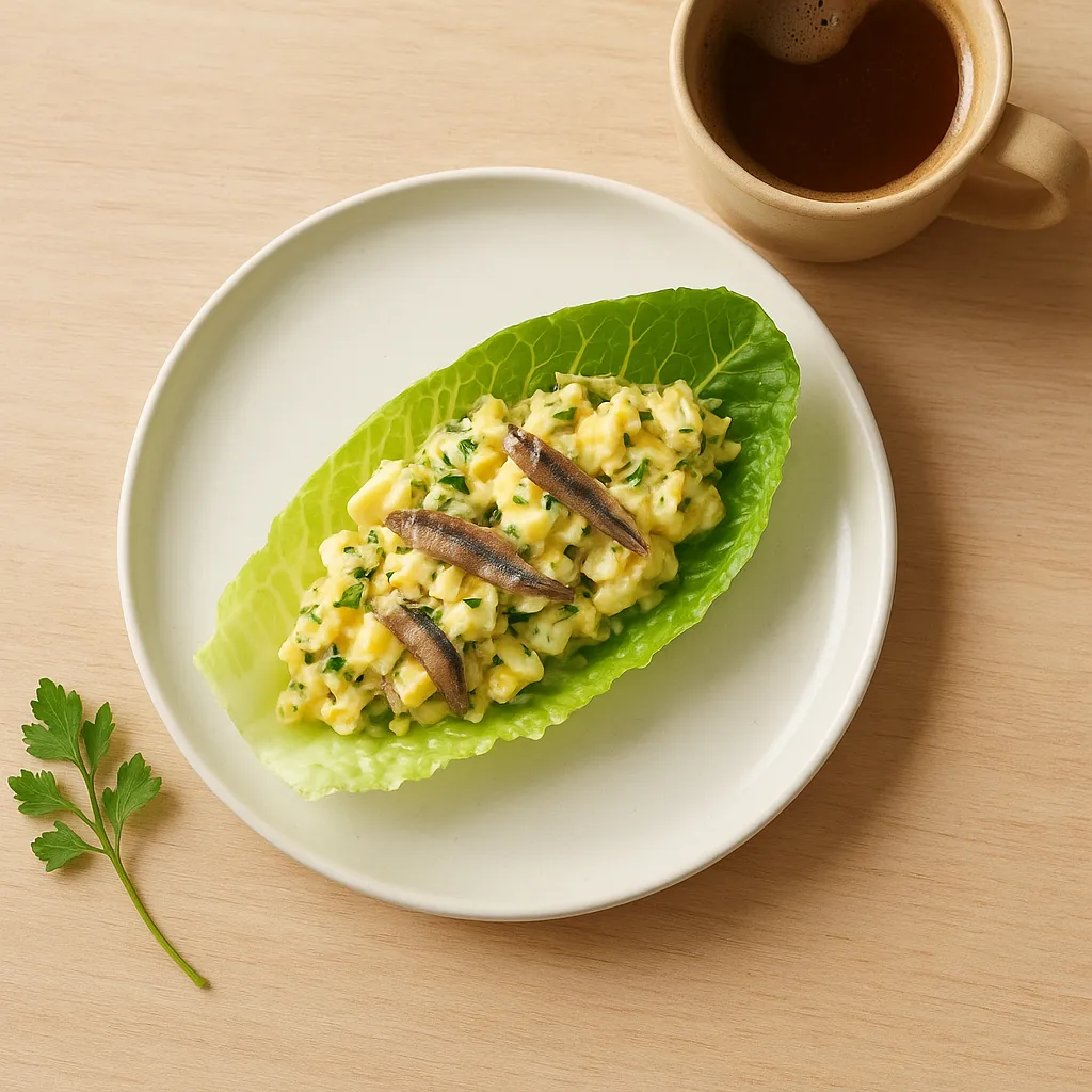 Anchovy Egg Salad in a Romaine Cup