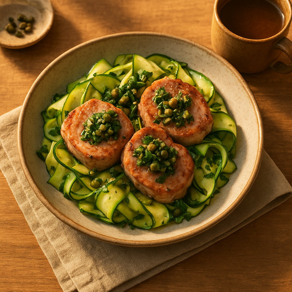 Pan-Seared Pork Tenderloin Medallions with Zucchini Ribbons and Olive-Caper Gremolata