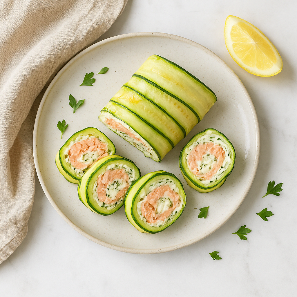 Herbed Cream Cheese Salmon Roulade Wrapped in Zucchini