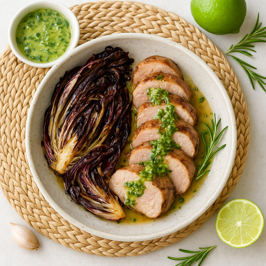 Rosemary-Lemon Pork Tenderloin with Charred Radicchio and Garlic-Chive Butter