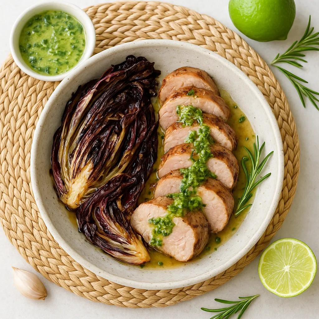 Rosemary-Lemon Pork Tenderloin with Charred Radicchio and Garlic-Chive Butter