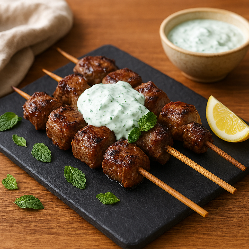 Broiled Lamb Skewers with Mint Yogurt