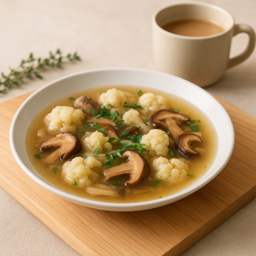 Clear Cauliflower and Shiitake Starter Soup