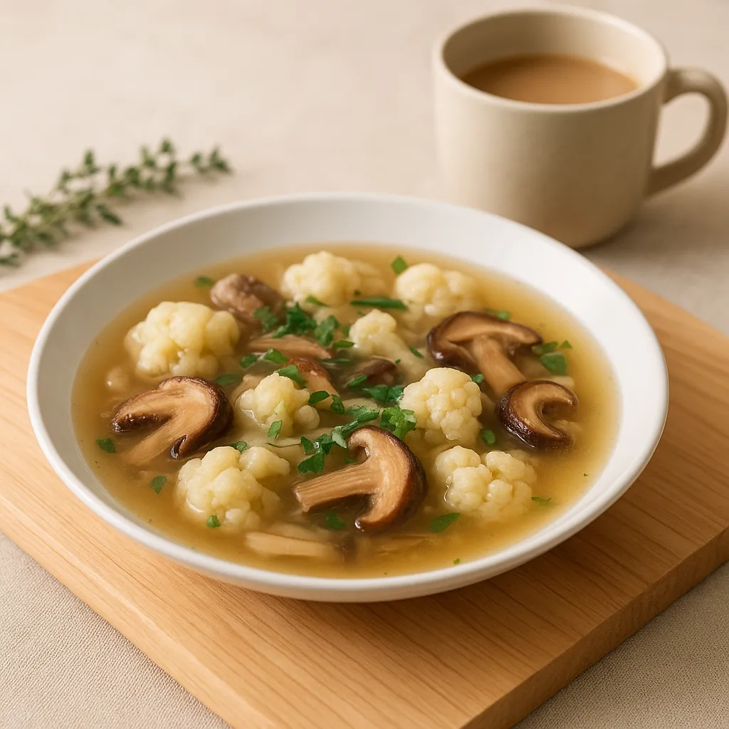Clear Cauliflower and Shiitake Starter Soup